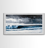 Stormy Ocean, Dramatic Seascape, Blue Waves, Coastal Decor, Moody Beach Art, Modern Wall Decor, Large Statement, Framed Canvas Print