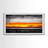 Fiery Sunset, Dramatic Sky, Abstract Landscape, Bold Colors, Modern Expressionism, Vibrant Wall Decor, Warm Tones, Framed Canvas Print
