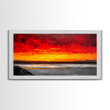 Red Sunset, Ocean Shore, Dramatic Sky, Bold Expressionist Art, Vibrant Landscape, Beach House Decor, Living Room, Canvas Print