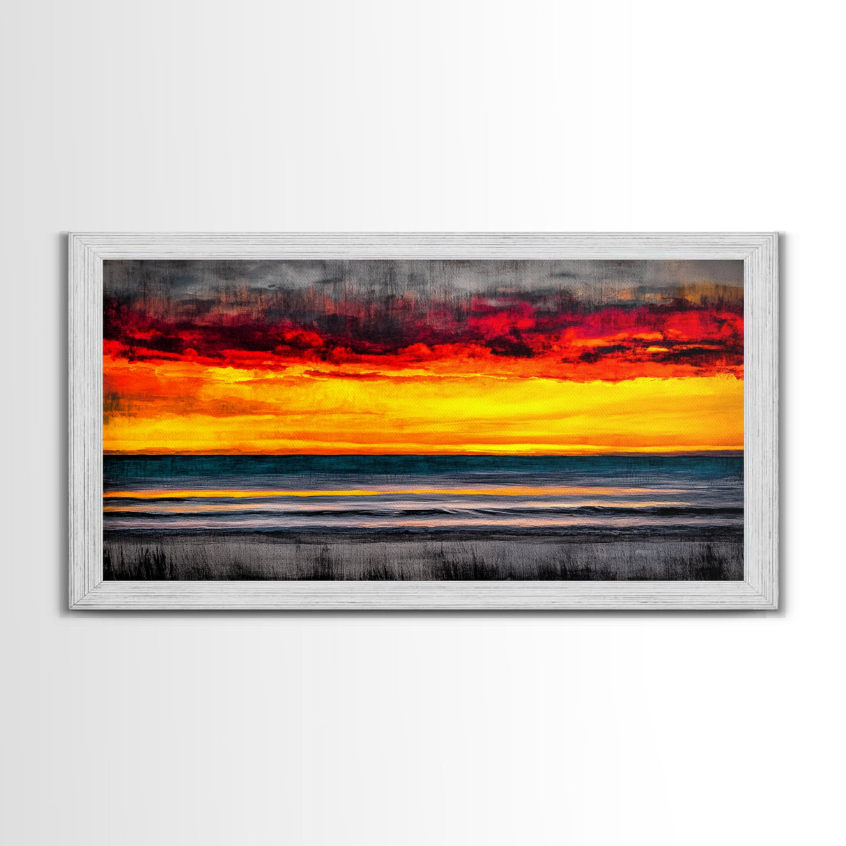 Sunset Beach, Ocean Art, Coastal Landscape, Modern Canvas Print, Boho Wall Art, Vibrant Seascape, Living Room Decor, Bold Art