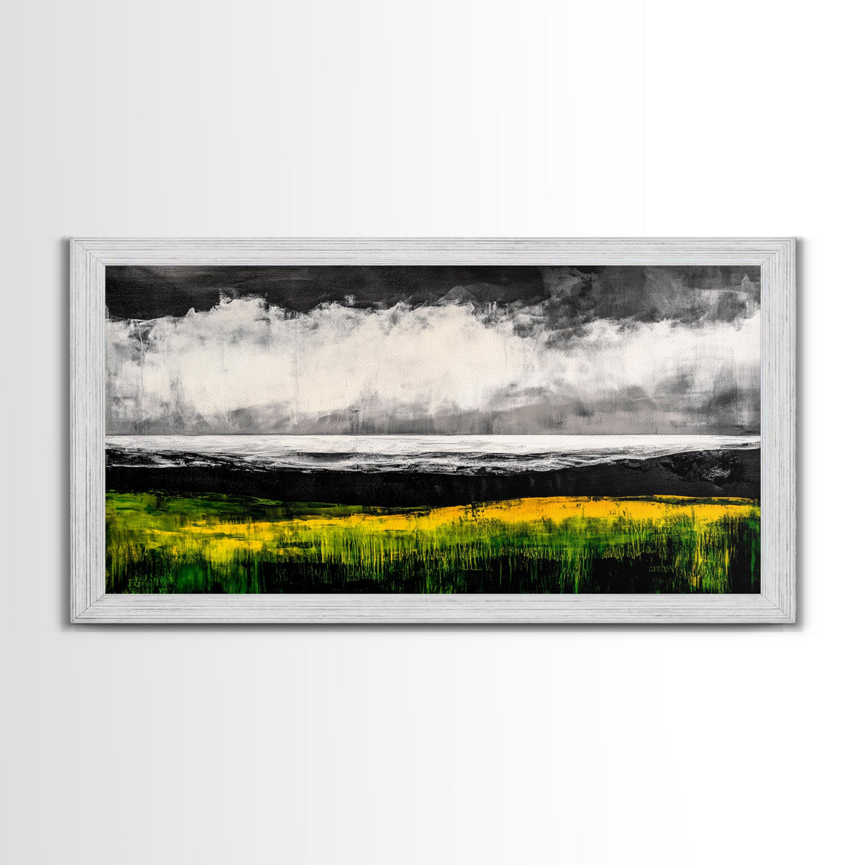 Abstract Coastal Art, Ocean Horizon, Dramatic Sky, Framed Canvas Print, Large Wall Art, Modern Living Room Decor, Beach House Art