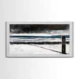 Stormy Beach Scene, Moody Ocean Painting, Coastal Wall Art, Dark Seascape Print, Framed Canvas Print, Dramatic Home Decor