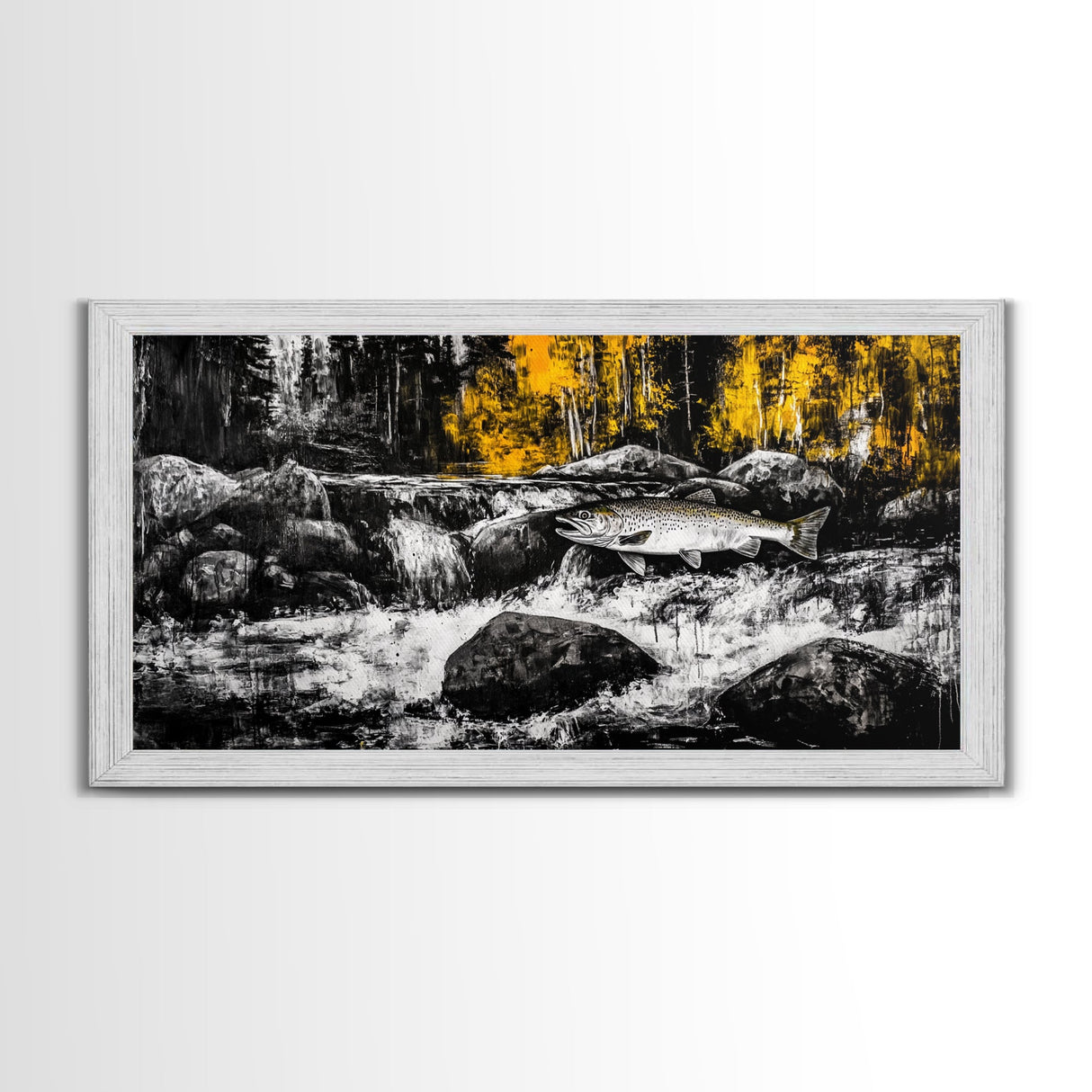 Fishing Art, River Scene, Nature Wall Art, Rustic Cabin Decor, Wildlife Painting, Framed Canvas Print, Lodge Wall Art, Autumn Landscape