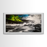 Wild Waves, Ocean Storm, Dramatic Seascape, Coastal Art, Beach House Decor, Framed Canvas Print, Black and White Wall Art, Nature Painting
