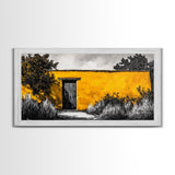 Adobe House, Southwestern Art, Yellow Wall Painting, Rustic Desert Decor, Black and White Canvas Print, Living Room Wall Art