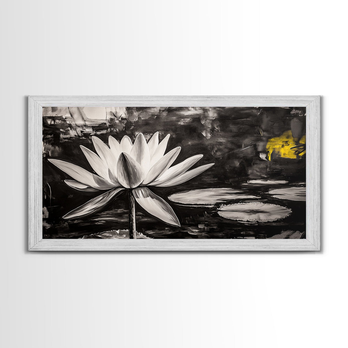 Lotus Flower, Black and White Botanical Art, Zen Wall Decor, Nature Painting, Minimalist Canvas Print, Bedroom Meditation Art