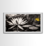 Lotus Flower, Black and White Botanical Art, Zen Wall Decor, Nature Painting, Minimalist Canvas Print, Bedroom Meditation Art