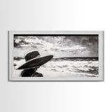 Woman at Beach, Black and White Wall Art, Minimalist Canvas Print, Modern Coastal Decor, Ocean View Art, Living Room Wall Art