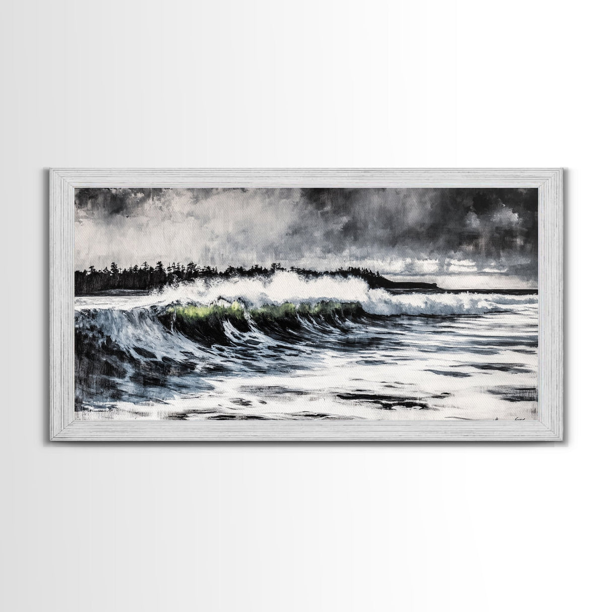 Ocean Wave, Coastal Art, Large Wall Art, Black and White Painting, Abstract Seascape, Living Room Decor, Framed Canvas Print, Beach House