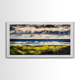 Rain Over Ocean, Blue Seascape, Beach House Decor, Coastal Art, Atmospheric Painting, Nature Inspired, Office Wall Art, Framed Canvas Print