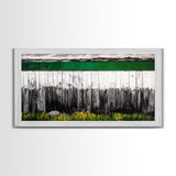 Rustic Fence, Green Landscape, Modern Country Art, Black and White with Color, Nature Inspired, Farmhouse Decor, Serene View, Canvas Print