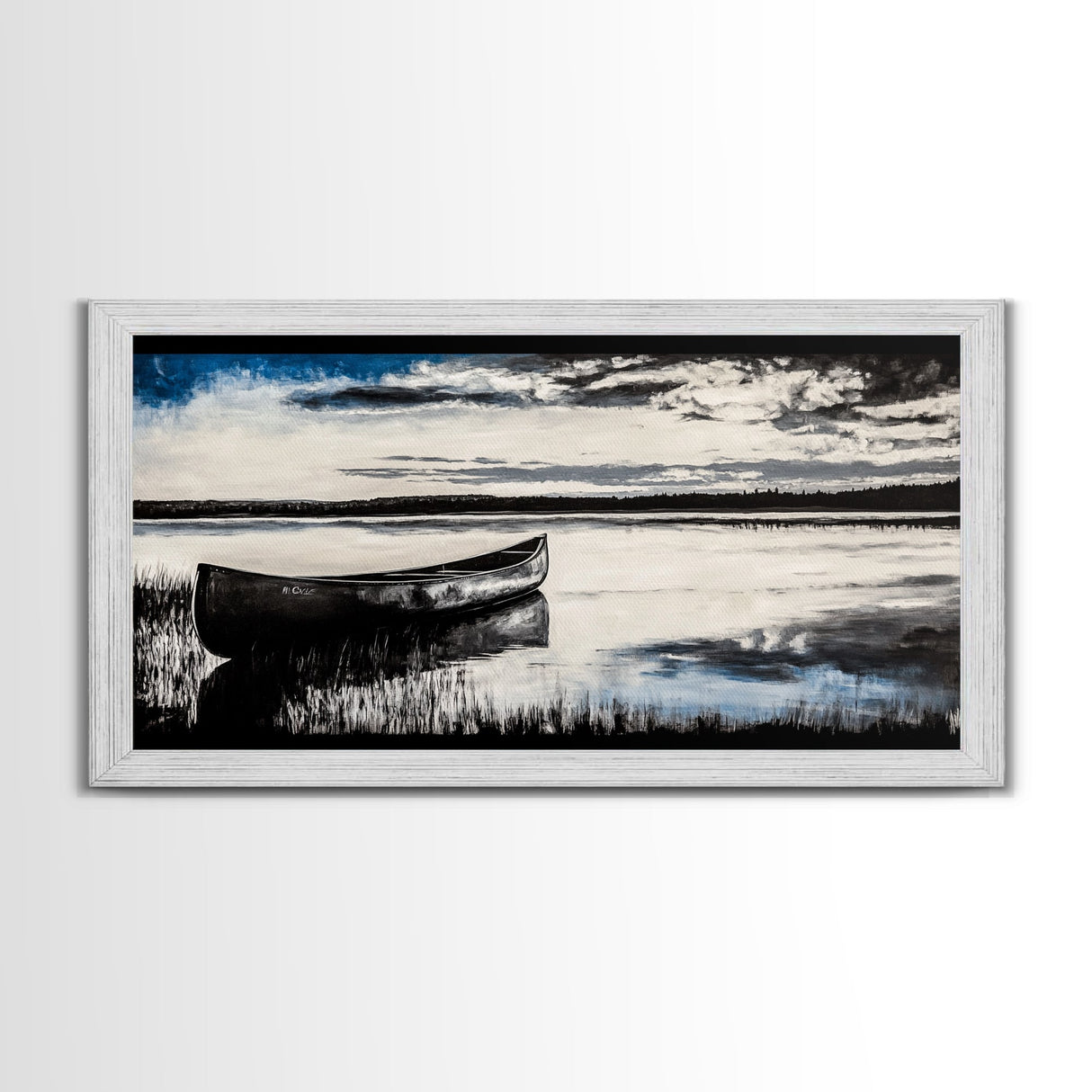 Still Water, Black and White Art, Reflection Canvas Print, Lake Scene Wall Art, Nature Decor, Peaceful Home Art, Framed Canvas Print
