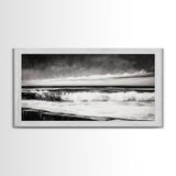 Monochrome Ocean, Rolling Waves, Black and White Beach Art, Framed Canvas Print, Minimalist Seascape, Coastal Wall Decor, Bedroom Art