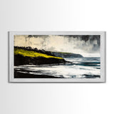 Ocean Cliffs, Misty Coastline, Stormy Sea, Canvas Print, Moody Seascape Art, Living Room Decor, Minimalist Wall Art, Nature Painting
