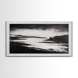 Serene Waters, Mountain Lake, Foggy Landscape, Canvas Print, Black and White Art, Minimalist Home Decor, Rustic Cabin Wall Art, Office Art