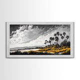 Tropical Beach, Palm Trees, Black and White, Coastal Art, Modern Minimalist, Framed Canvas Print, Beach House Decor, Nature Wall Art