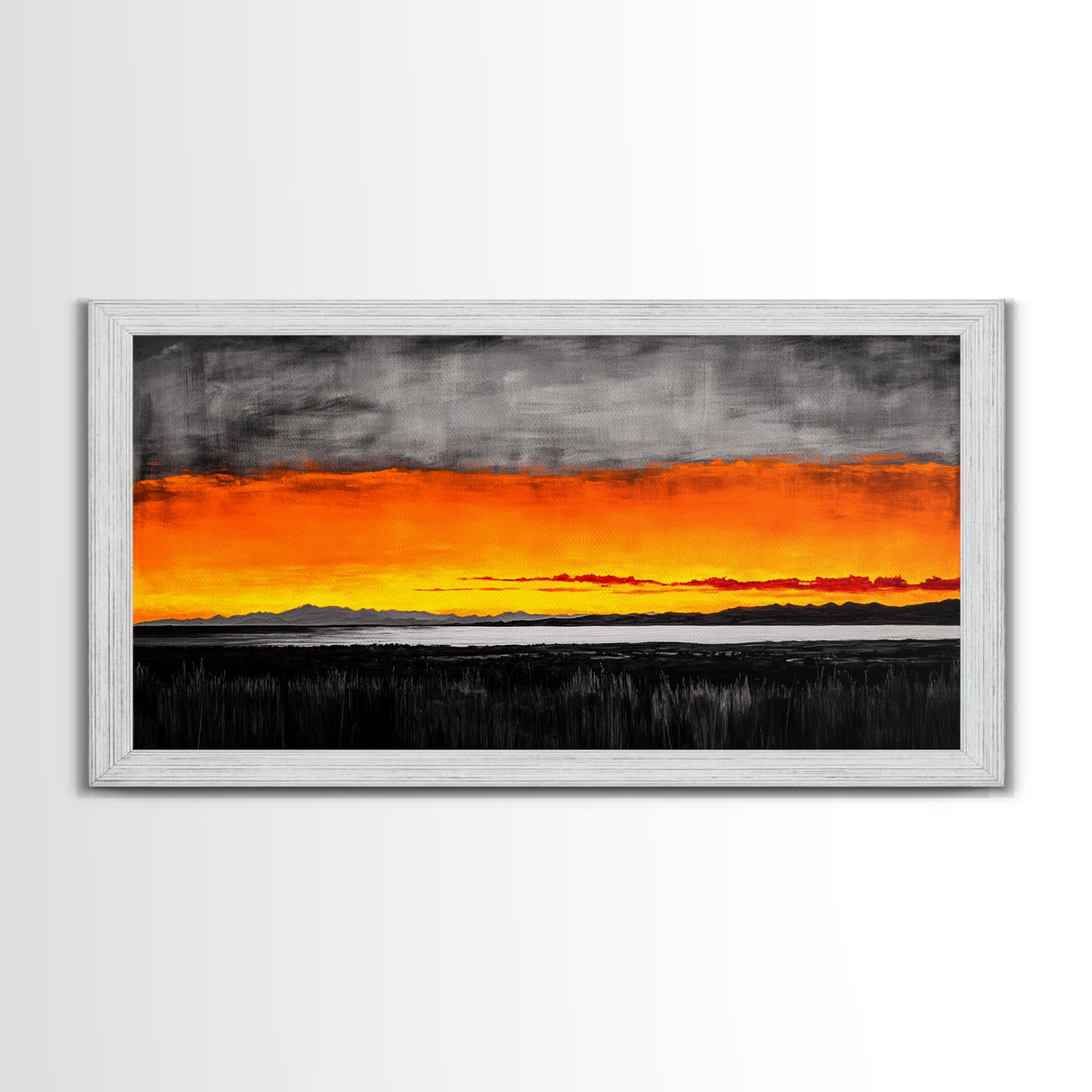 Sunset Glow, Dramatic Sky, Scenic Landscape, Bold Colors, Rustic Nature, Framed Canvas Print, Fall Decor, Living Room Wall Art