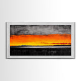 Sunset Glow, Dramatic Sky, Scenic Landscape, Bold Colors, Rustic Nature, Framed Canvas Print, Fall Decor, Living Room Wall Art