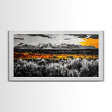 Mountain Range, Autumn Colors, Rustic Landscape, Moody Sky, Warm Tones, Framed Canvas Print, Cabin Wall Decor, Living Room Art