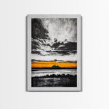 Volcanic Sunset, Black and White, Dramatic Sky, Framed Canvas Print, Moody Wall Art, Modern Landscape, Office Decor, Nature Aesthetic