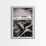 Ocean Waves, Stormy Sky, Framed Canvas Print, Coastal Wall Art, Black and White Seascape, Beach House Decor, Nautical Art, Modern Style