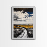 Pathway, Open Fields, Framed Canvas Print, Rustic Landscape, Countryside Decor, Farmhouse Wall Art, Neutral Tones, Home Gift Idea
