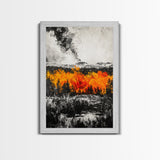 Burning Trees, Fiery Autumn Landscape, Dramatic Fall Wall Art, Modern Seasonal Home Decor, Bold Color Painting, Framed Canvas Print