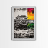 Pier House, Sunset Painting, Coastal Decor, Beach House Art, Framed Canvas Print, Living Room Wall Art, Nautical Theme, Abstract Home Decor