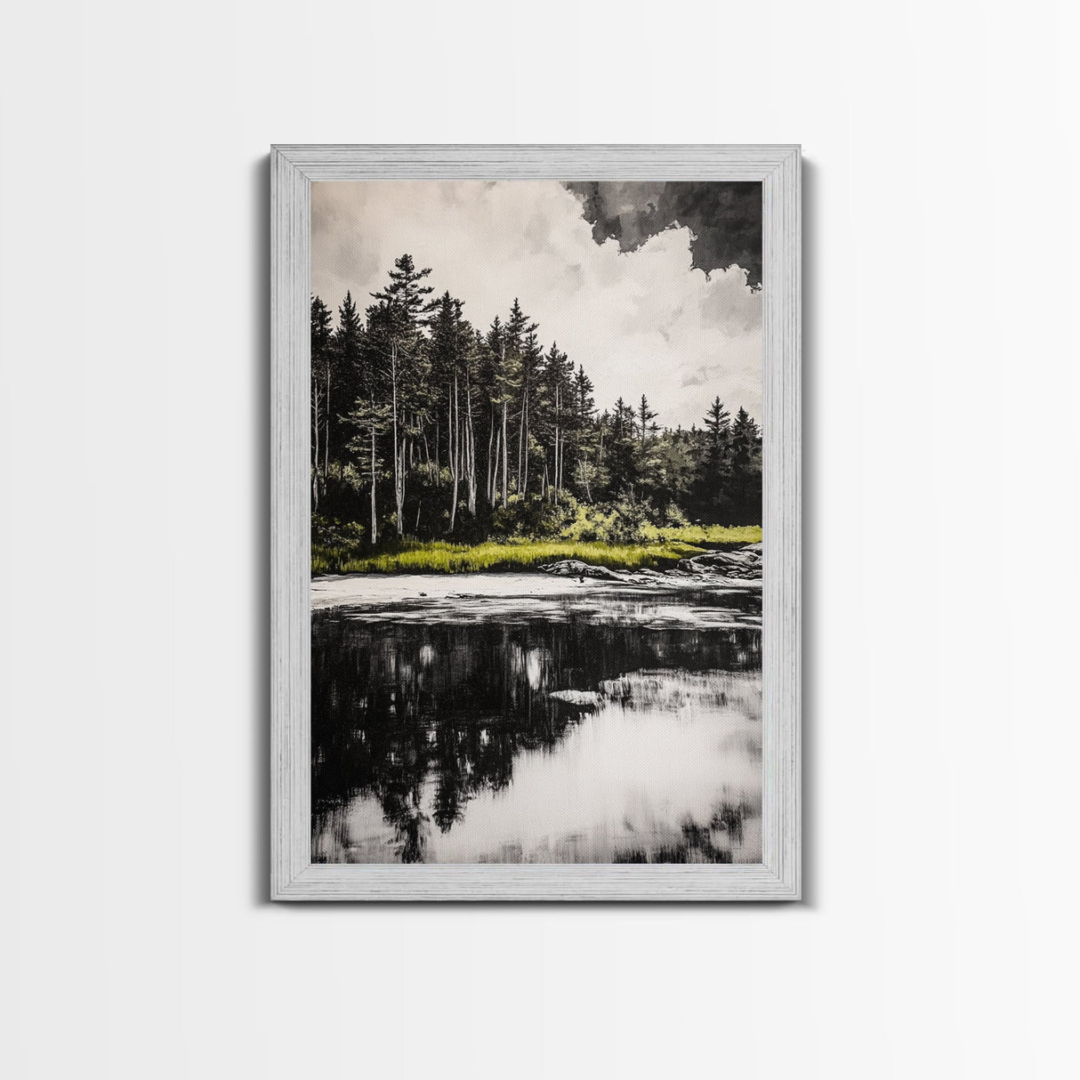 Coastal Serenity, Black and White Wall Art, Ocean Waves, Minimalist Landscape, Nautical Home Decor, Modern Art, Framed Canvas Print