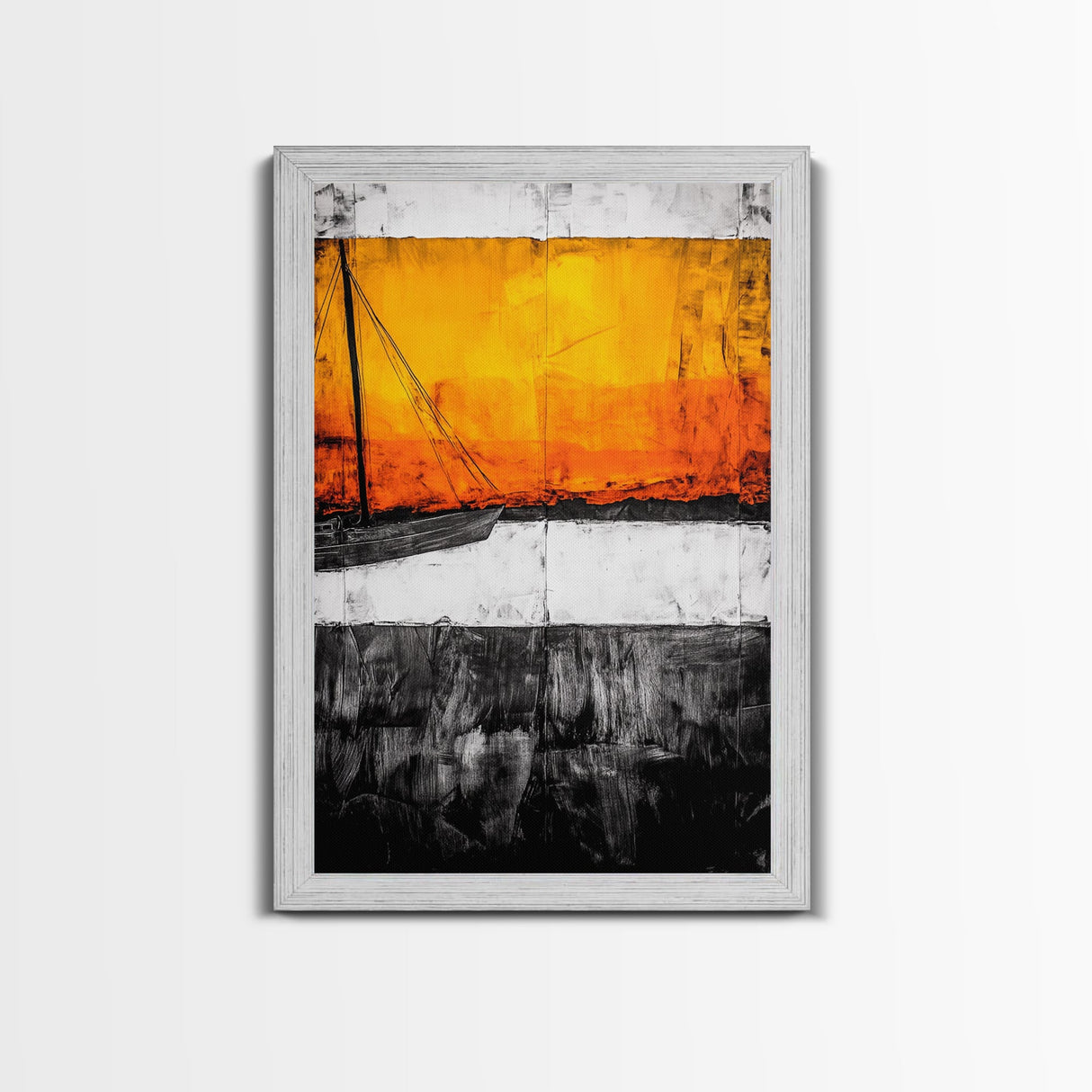 Sunset Sailboat, Nautical Art, Coastal Wall Decor, Warm Color Palette, Abstract Seascape, Modern Ocean Art, Vibrant Painting, Canvas Print