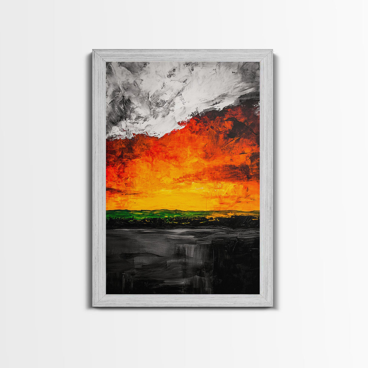 Fiery Sunset, Abstract Landscape, Vibrant Colors, Warm Tones, Fall Wall Decor, Bold Statement Art, Living Room Art, Framed Canvas Print