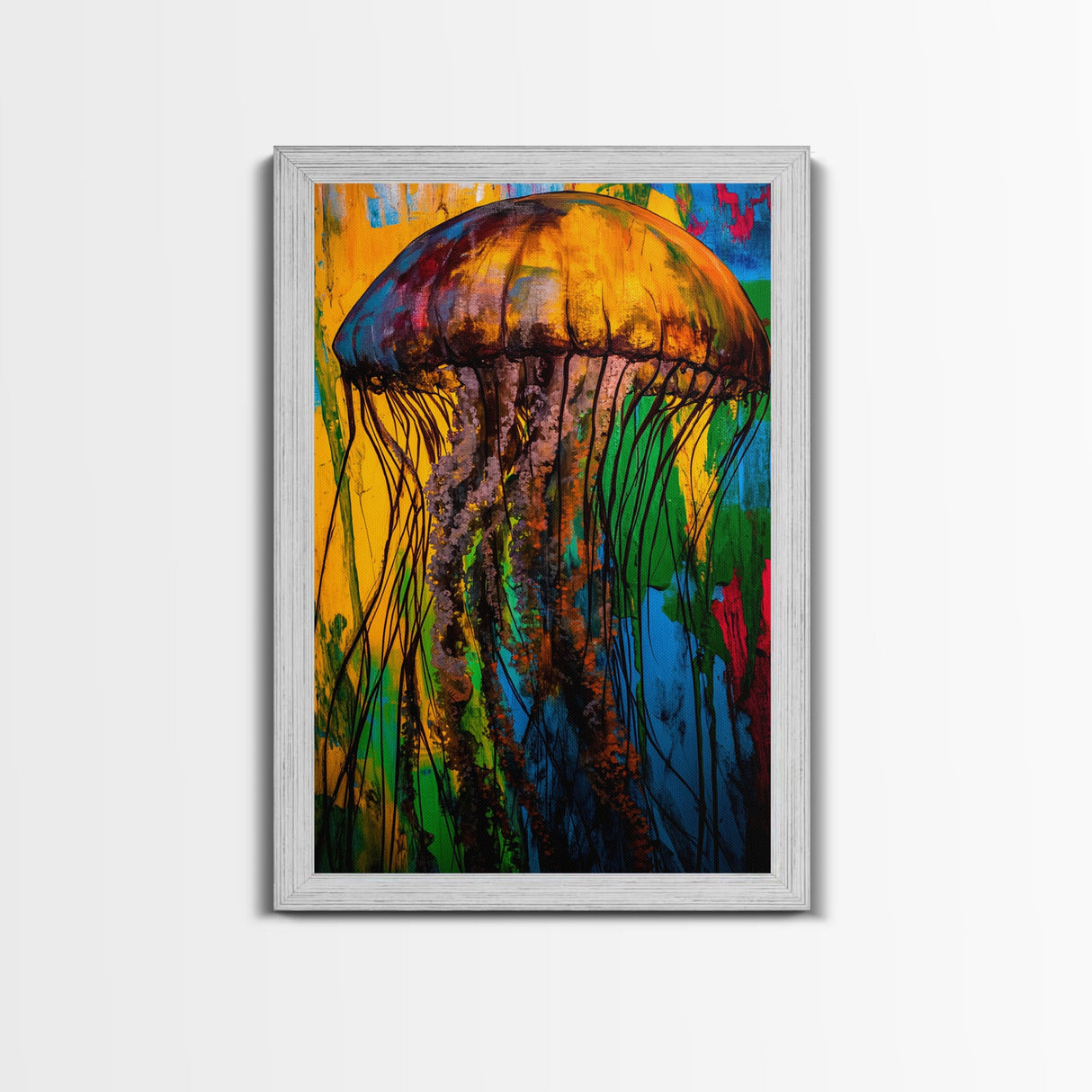 Jellyfish Abstract Art, Vibrant Ocean Painting, Colorful Marine Life Decor, Coastal Nautical Gift, Beach House Wall Art, Canvas Print