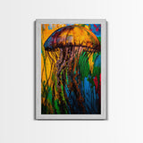 Jellyfish Abstract Art, Vibrant Ocean Painting, Colorful Marine Life Decor, Coastal Nautical Gift, Beach House Wall Art, Canvas Print