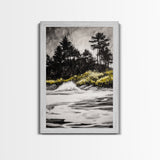 Forest Edge, Beach Shore, Dramatic Sky, Black and White Wall Art, Modern Minimalist Decor, Living Room Art, Canvas Print, Nature Inspired
