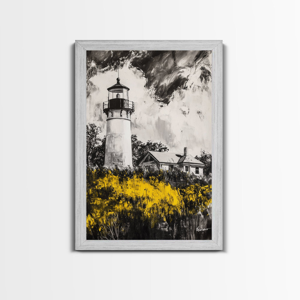 Lighthouse, Coastal Landscape, Nautical Home Art, Black and White Wall Art, Cape Cod Decor, Modern Rustic, Framed Canvas Print, Gift Idea