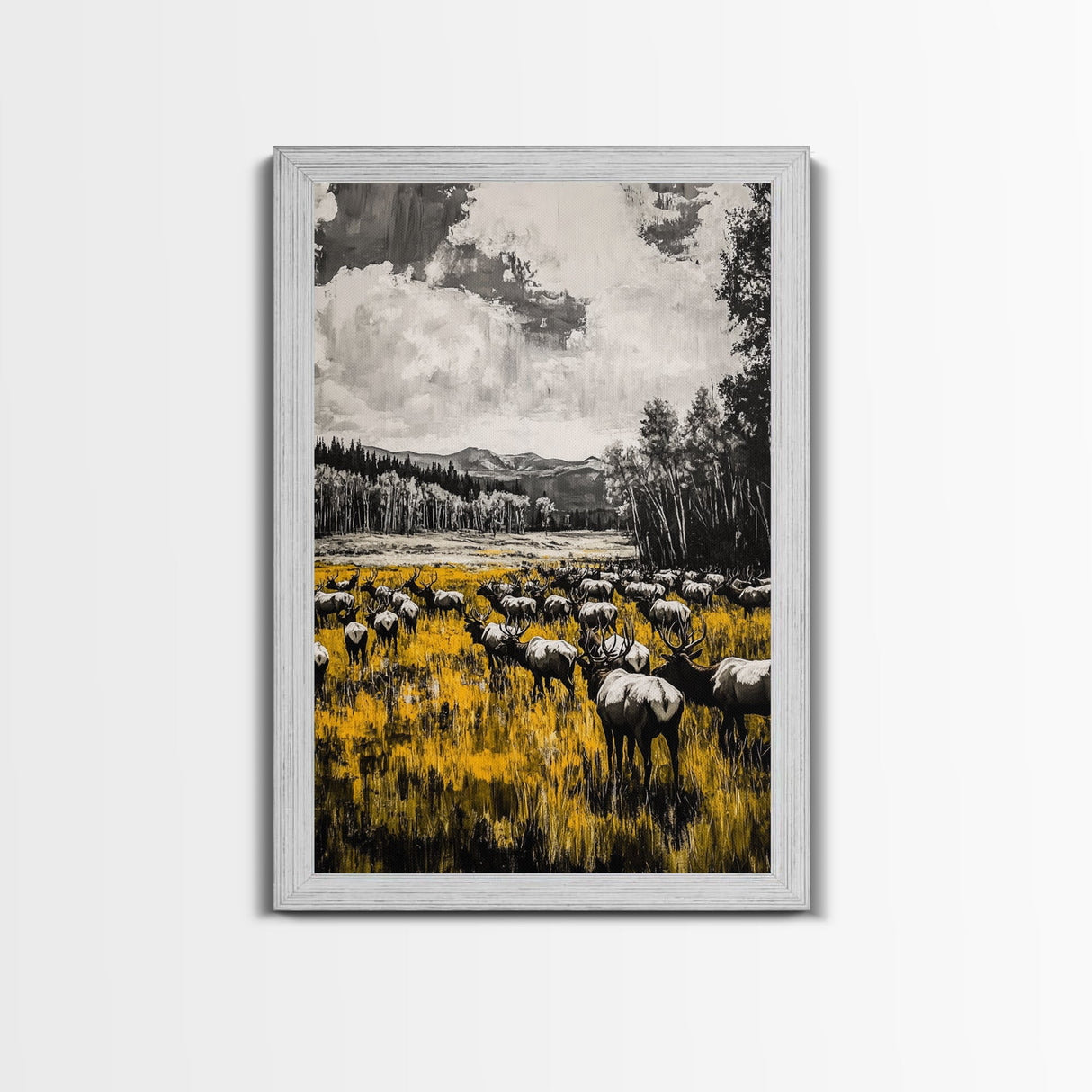 Elk Herd, Autumn Field, Wildlife Wall Art, Canvas Print, Rustic Home Decor, Cabin Aesthetic, Mountain Scene, Nature Photography