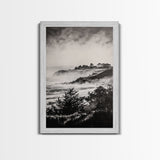 Misty Coast, Black White Art, Framed Canvas Print, Coastal Landscape, Foggy Ocean, Living Room Art, Nautical Decor, Monochrome Art