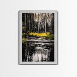 Forest Reflection, Black and White Landscape, Rustic Home Art, Nature Inspired Painting, Cabin Wall Decor, Framed Canvas Print