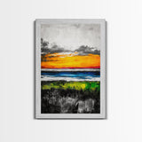 Vibrant Sunset, Ocean Horizon, Dramatic Sky, Framed Canvas Print, Coastal Home Decor, Living Room Wall Art, Abstract Art