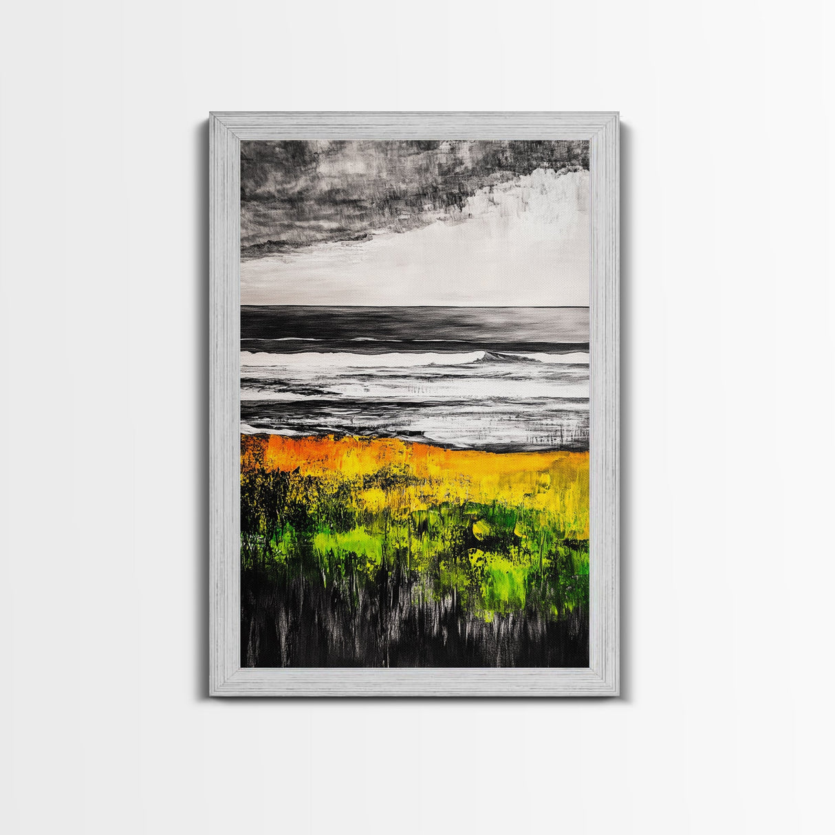 Golden Meadow, Wild Grasses, Tranquil Beach, Framed Canvas Print, Nature Wall Art, Fall Decor, Minimalist Landscape