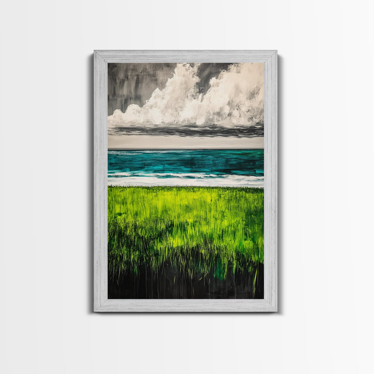 Coastal Landscape Art, Green Blue Ocean, Canvas Print, Serene Beach Wall Decor, Minimalist Nature Painting, Tranquil Home Accent