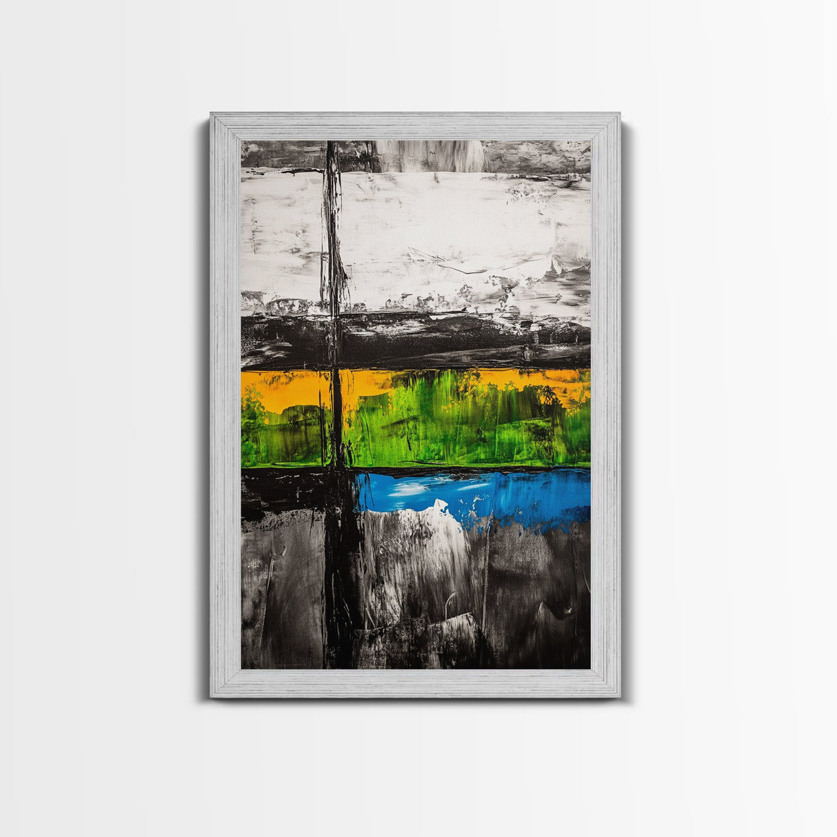Geometric Landscape, Textured Canvas Print, Bold Wall Art, Modern Home Decor, Minimalist Artwork, Yellow Green Blue Painting