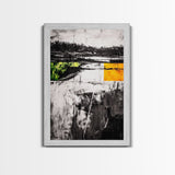 Minimalist Landscape, Abstract Nature, Modern Print, Contemporary Painting, Black and White, Green Accents, Framed Canvas Print, Bedroom Art
