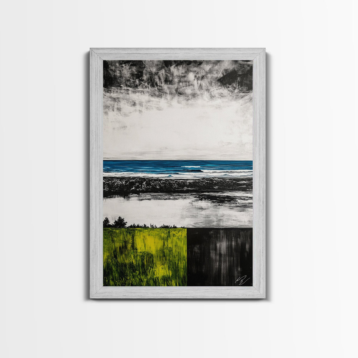 Ocean Horizon, Modern Seascape, Coastal Wall Art, Blue Waters, Black and White Art, Framed Canvas Print, Living Room Decor, Minimalist Art