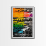 Vibrant Sunset, Colorful Landscape, Bold Abstract Art, Nature Inspired, Modern Painting, Framed Canvas Print, Living Room Wall Decor