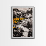 Mountain Path, Black and White Landscape, Dramatic Nature Painting, Wilderness Wall Art, Framed Canvas Print, Rustic Lodge or Office Decor