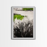 Wild Grass, Black and White with Green Accents, Abstract Nature Painting, Framed Canvas Print, Rustic Farmhouse or Living Room Decor