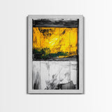 Golden Window, Abstract Rustic Wall Art, Black and White with Yellow Accents, Framed Canvas Print, Farmhouse or Entryway Wall Decor