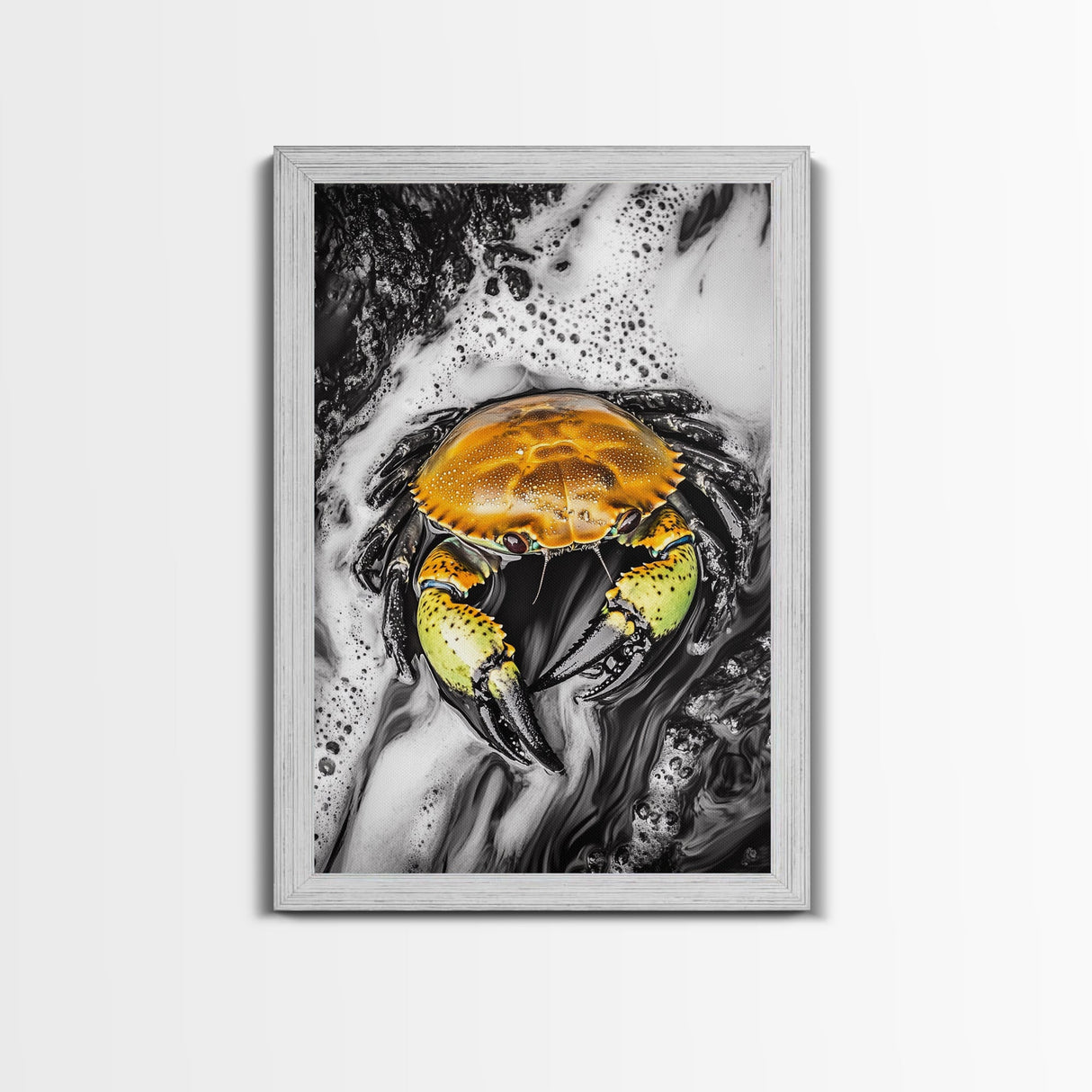 Vibrant Crab, Coastal Wildlife Wall Art, Nautical Home Decor, Colorful Beach House Print, Marine Life Art, Framed Canvas Print