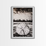 Lotus Reflection, Zen Wall Art, Black and White Nature Print, Minimalist Boho Decor, Meditative Aesthetic, Framed Canvas Print
